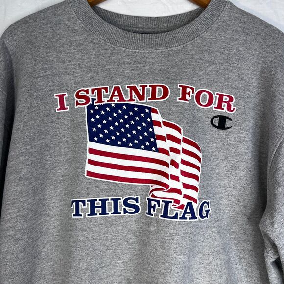 Champion Crewneck "I Stand for This Flag" Sweater Cotton Blend Size Large - Picture 4 of 10